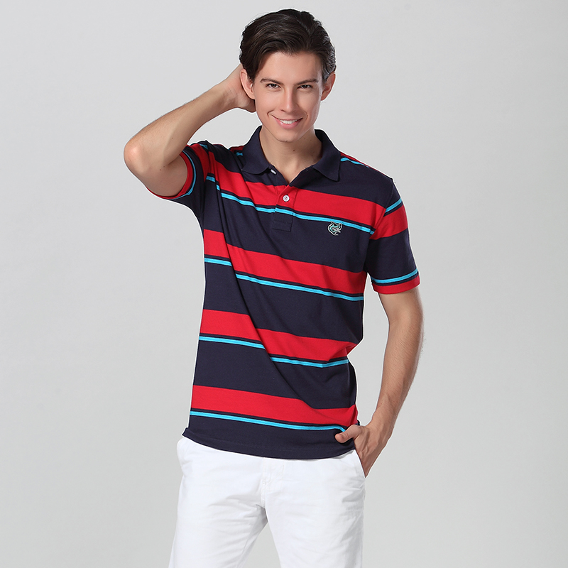 Stripe Pattern Polo Shirt With Custom Embroidery Logo