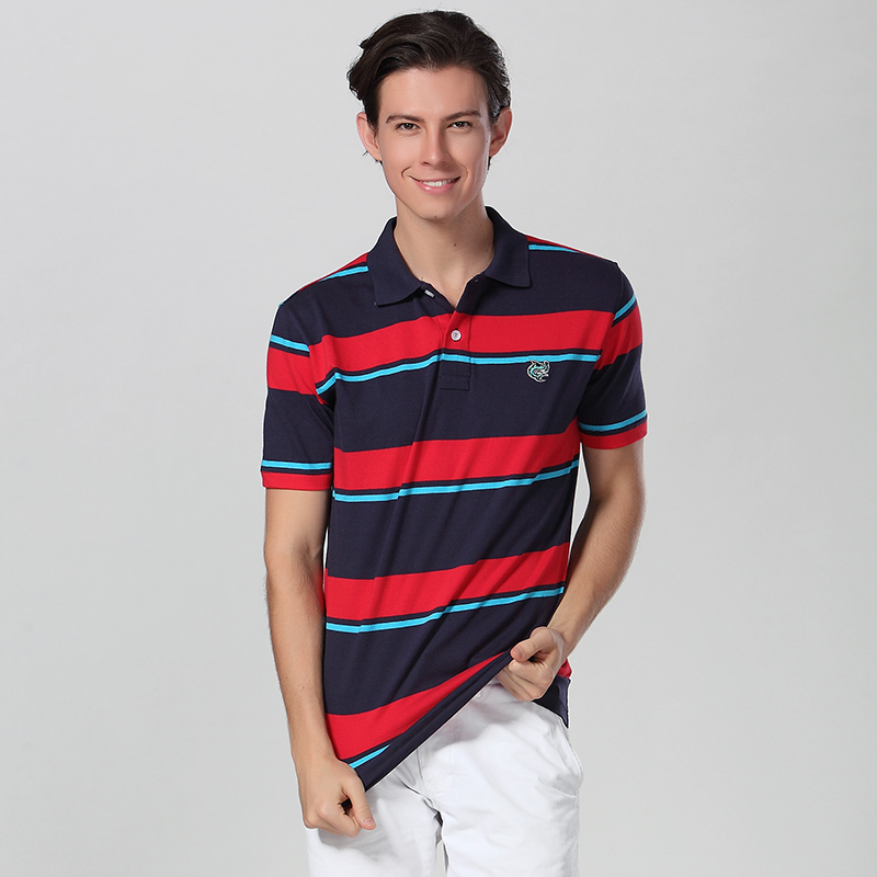 Stripe Pattern Polo Shirt With Custom Embroidery Logo