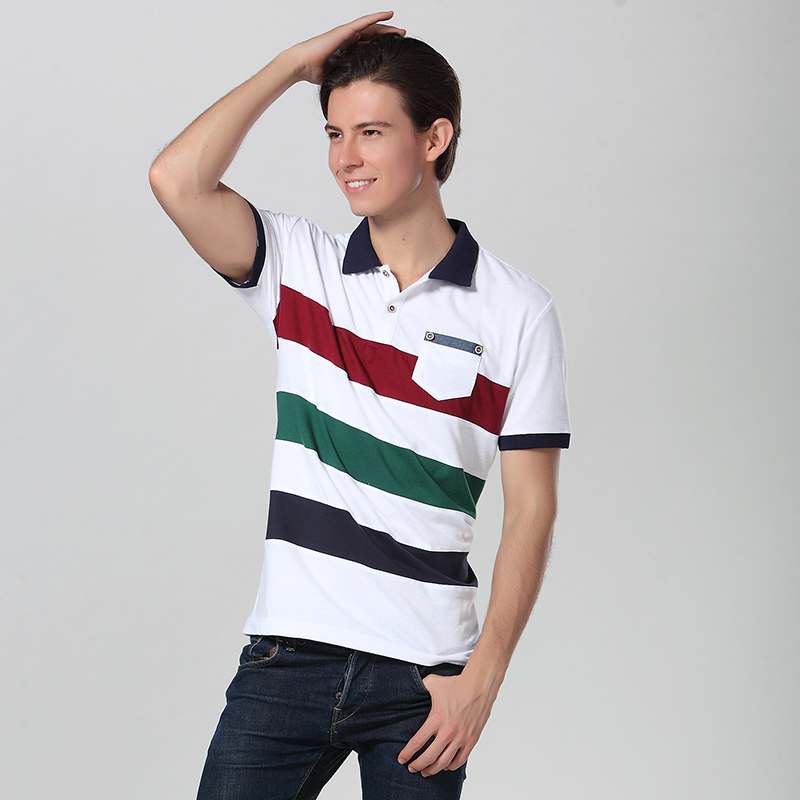 Classical Stripe Polo Shirt With Pocket