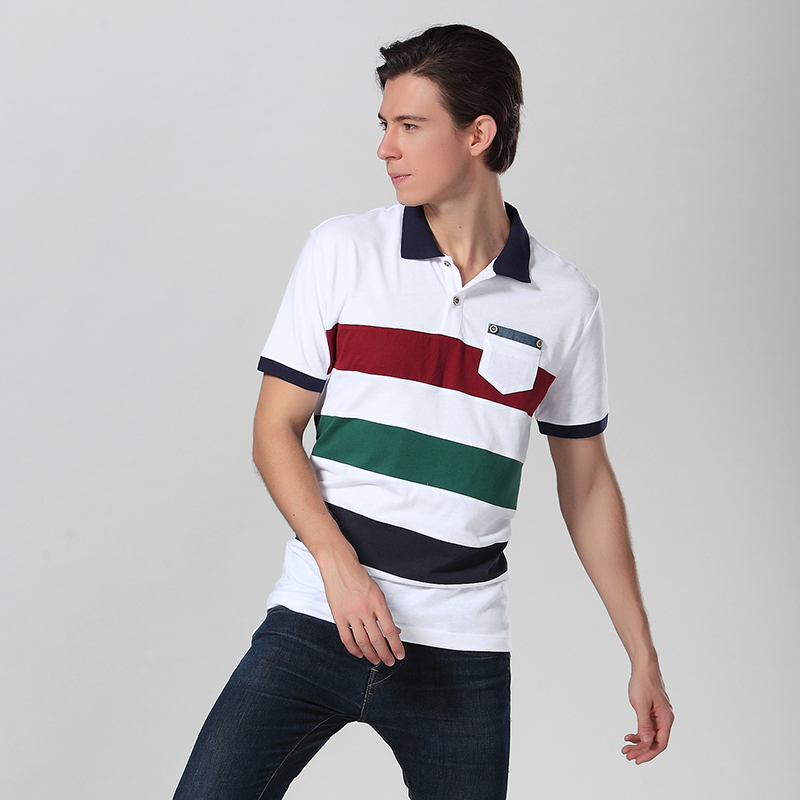 Classical Stripe Polo Shirt With Pocket
