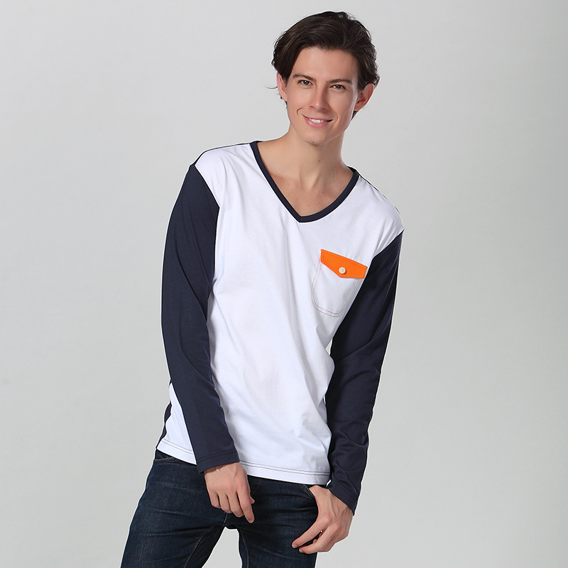 Long Sleeve V Neck T Shirt With Pocket