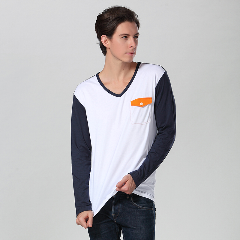Long Sleeve V Neck T Shirt With Pocket