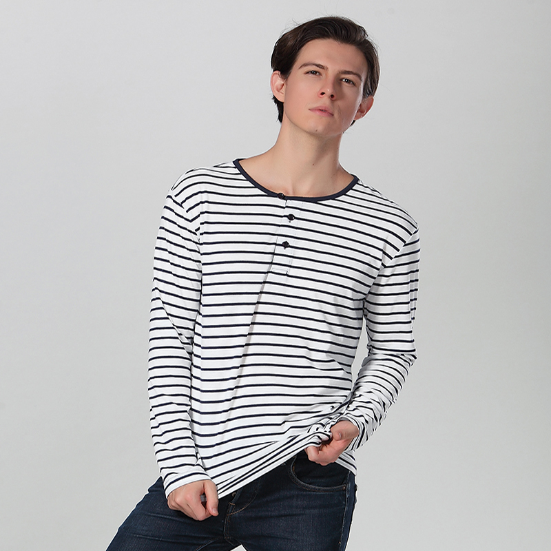 Long Sleeve Stripe Henley Shirt