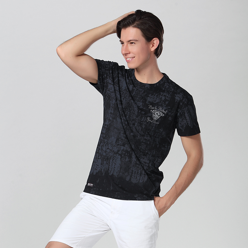Hot Fix Rhinestone Logo Round Neck T Shirt