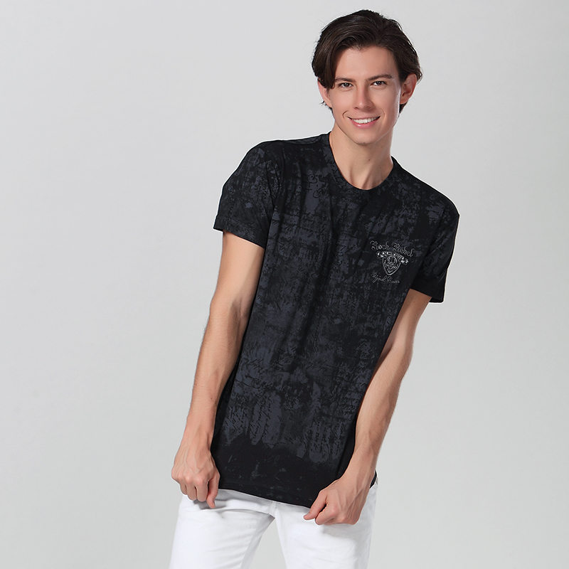 Hot Fix Rhinestone Logo Round Neck T Shirt
