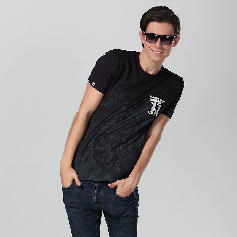 Discharge Print Logo Crew Neck T Shirt