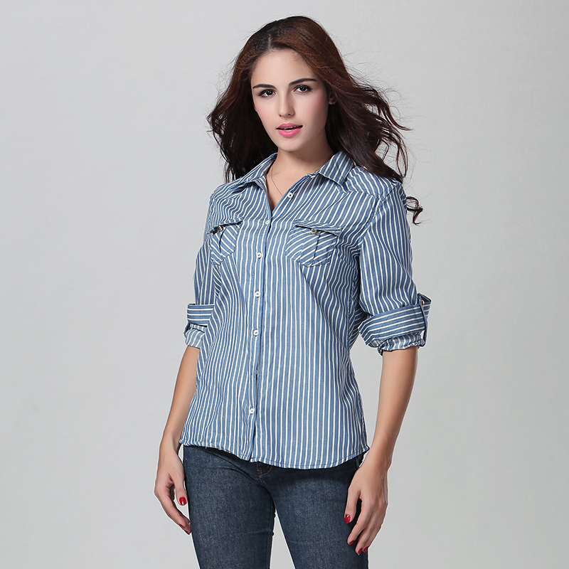 Stripe Pattern Pockets Long Sleeve Shirt