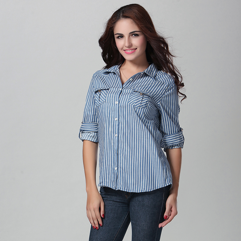 Stripe Pattern Pockets Long Sleeve Shirt