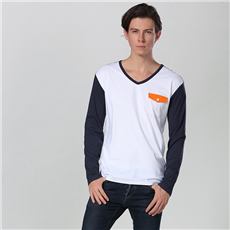 Long Sleeve V Neck T Shirt With Pocket
