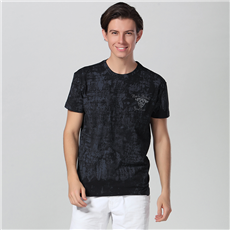 Hot Fix Rhinestone Logo Round Neck T Shirt