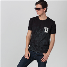 Discharge Print Logo Crew Neck T Shirt