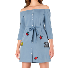 Off Shoulder Dress With Embroidery Patch